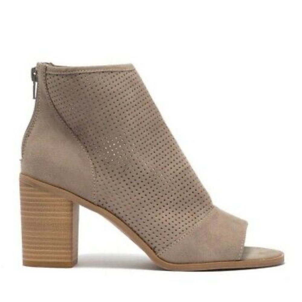 Abound tan perforated leather peep toe booties